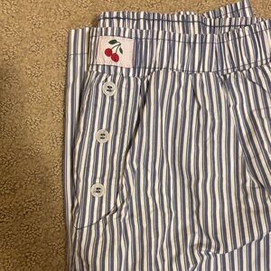 Blue and White Striped Women's Straight Leg Pants